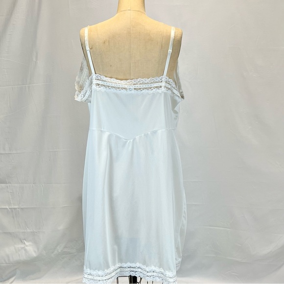 VINTAGE 70s lace nylon dress slip full long maxi white‎ lingerie layer nightgown - Picture 6 of 13